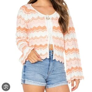 Celebrity Pink Peach and Cream‎ Knit Open Cardigan Dramatic Sleeves  Sz L